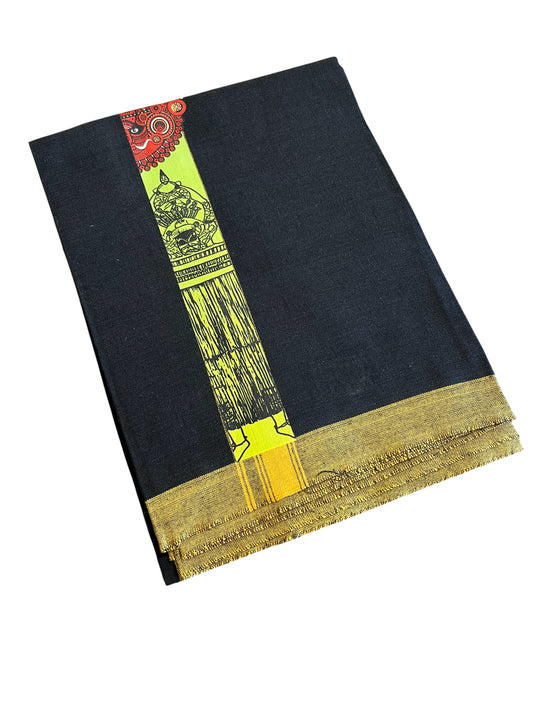 Southloom Black Printed Kathakali & Theyyam Single Mundu / Otta Mundu  (South Indian Kerala Dhoti)