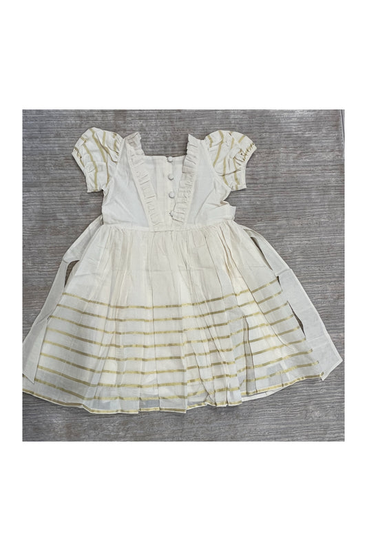 Southloom Premium Kasavu Frock in Balaramapuram Handloom Fabric for Girls