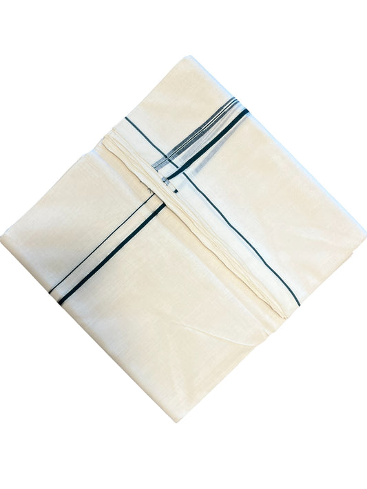 Southloom Premium Handloom Cotton Double Mundu with Silver and Green Chutti Kara Border