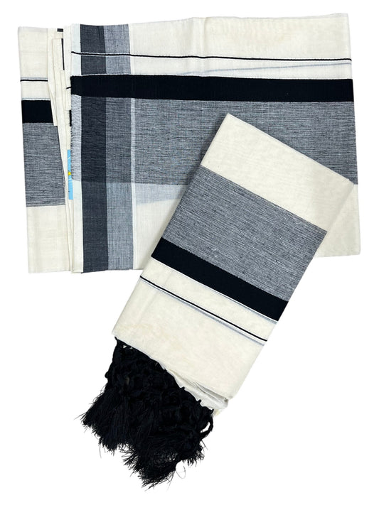 Southloom Kerala Cotton Mundum Neriyathum Single (Set Mundu) with Black Border 2.80 Mtrs