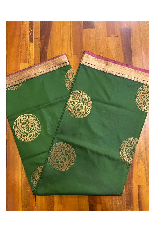 Southloom Soft Silk Dark Green Designer Woven Saree with Heavy Work on Pallu