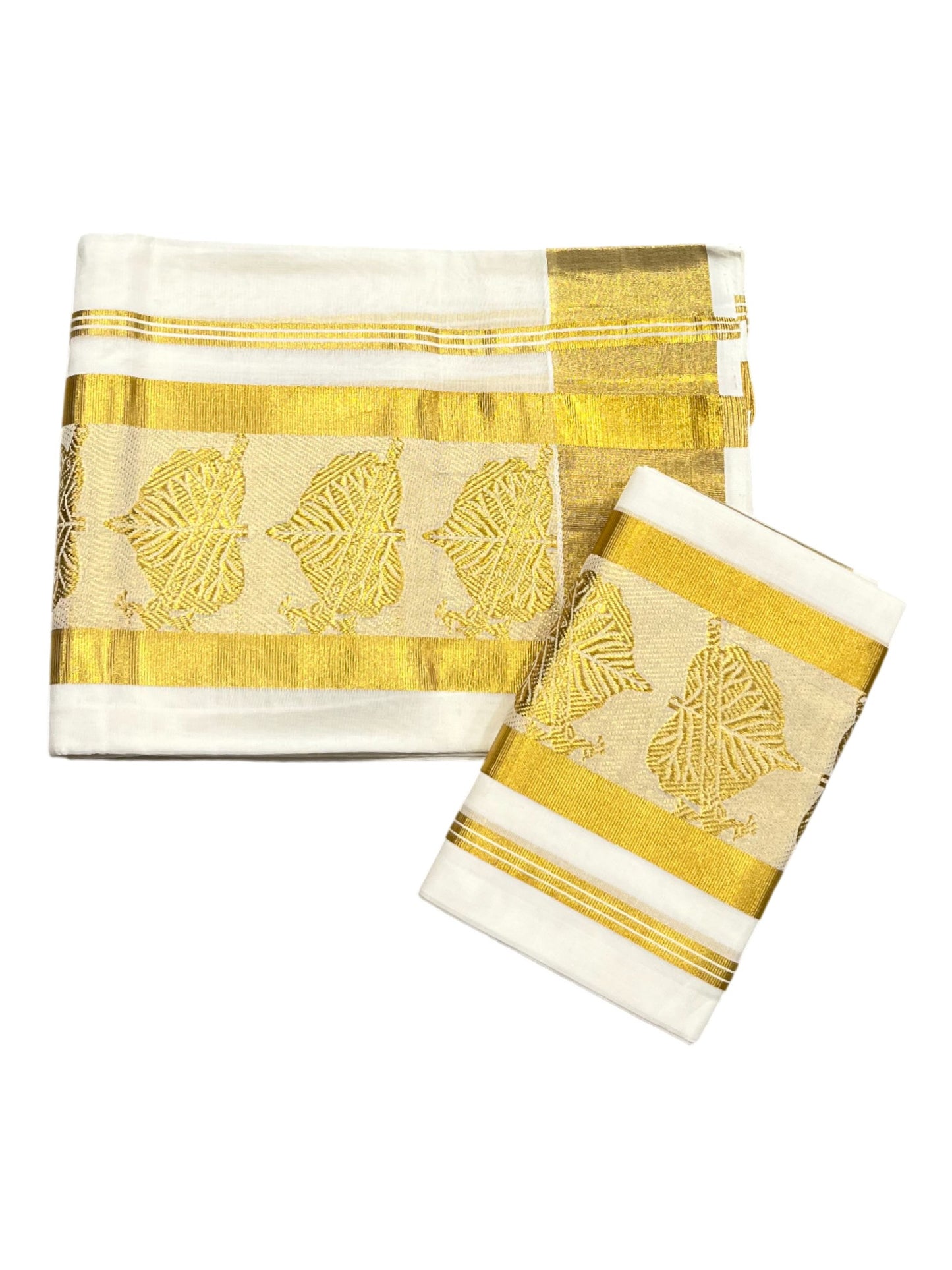 Southloom Premium Handloom Set Mundu with Kasavu and Golden Border (2.80 Mtr)