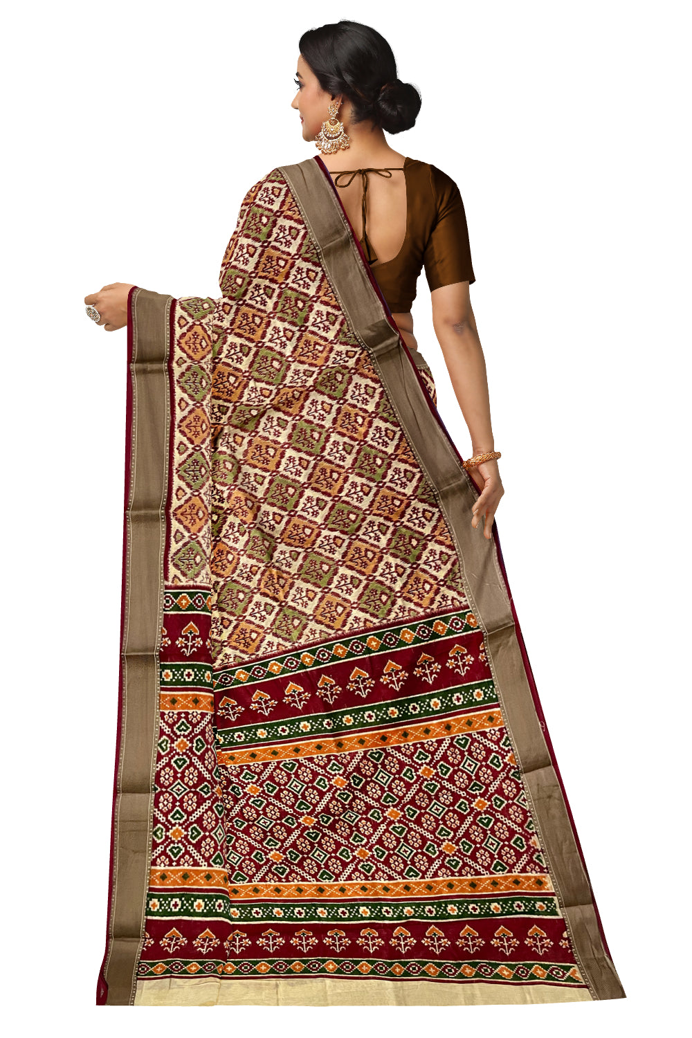 Southloom Maroon Beige Cotton Saree with Woven Patterns on Body