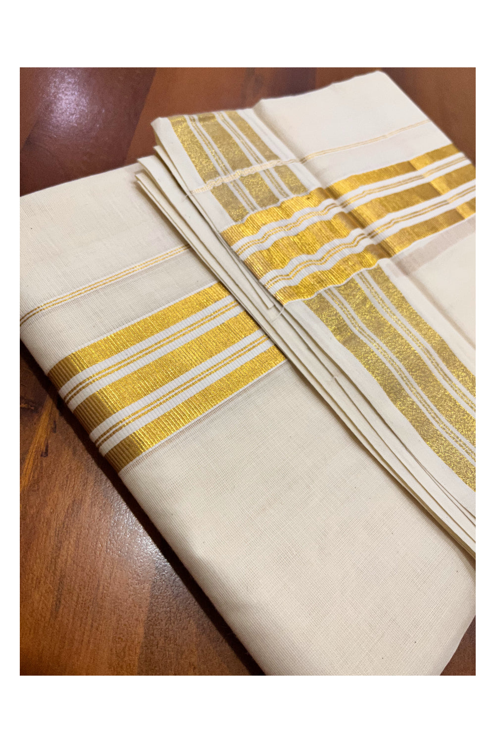 Pure Cotton Mundu with Kasavu Lines Border (South Indian Kerala Dhoti)