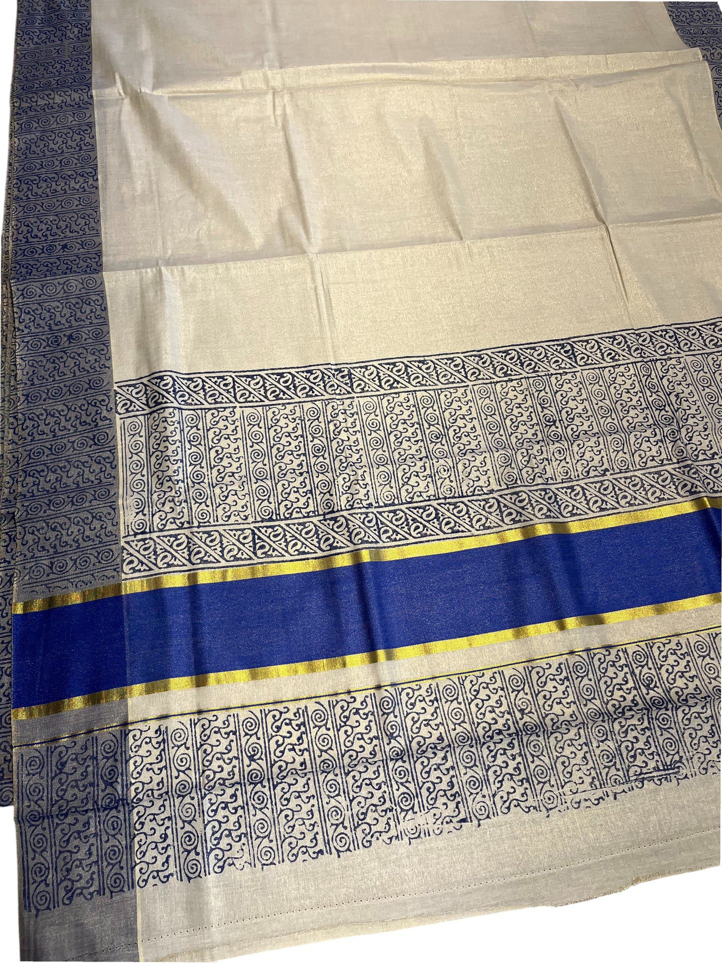 Southloom Kerala Tissue Kasavu Saree With Blue Border