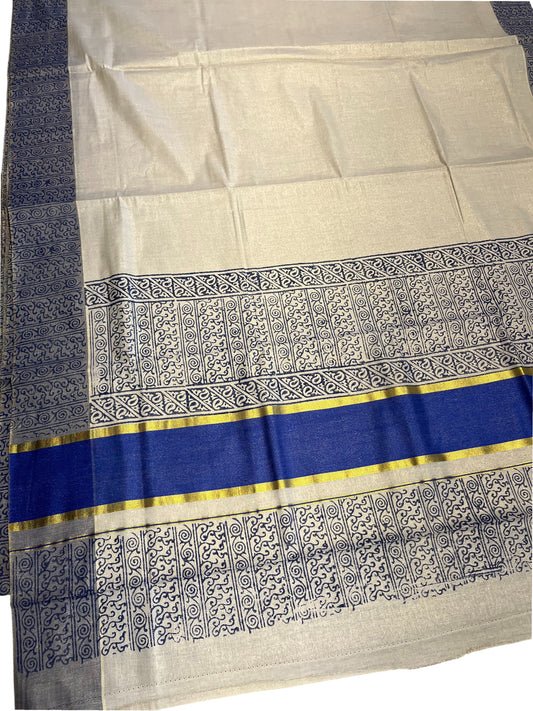 Southloom Kerala Tissue Kasavu Saree With Blue Border