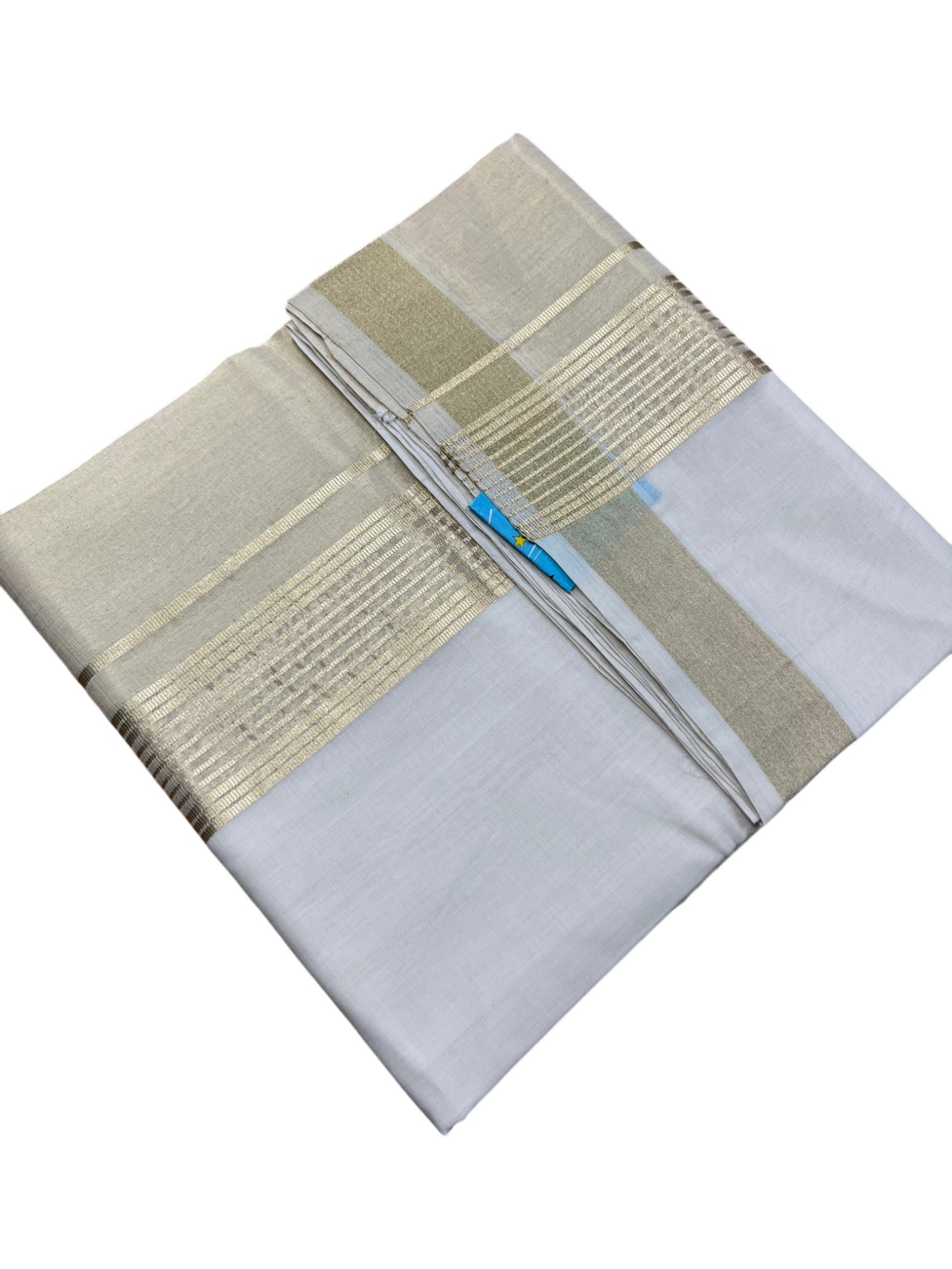 Southloom Premium Handloom Cotton Double Mundu with Gold Kasavu Border