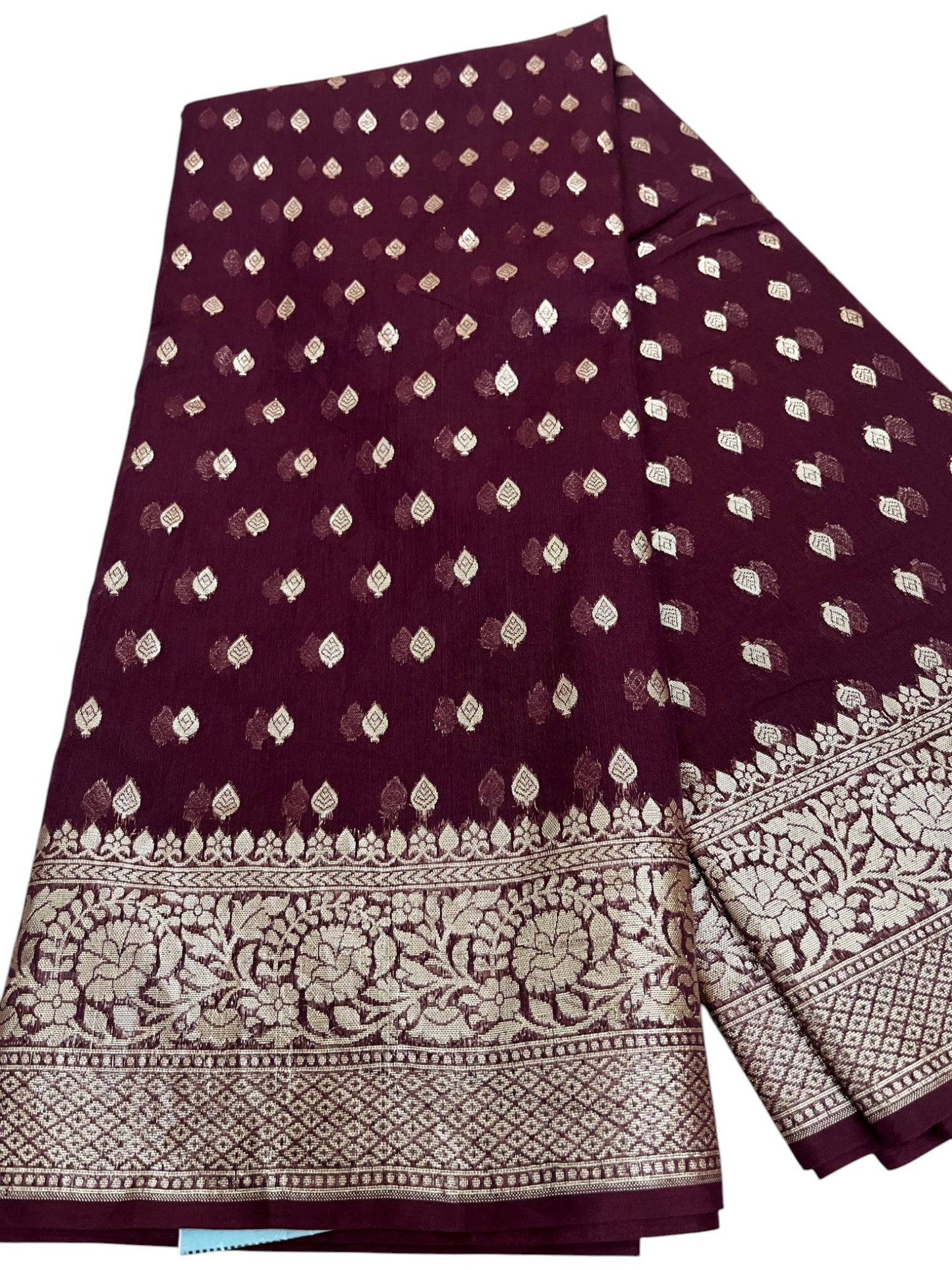 Southloom Cotton Banarasi Silk Saree with Woven Work on Body and Borders (Maroon)