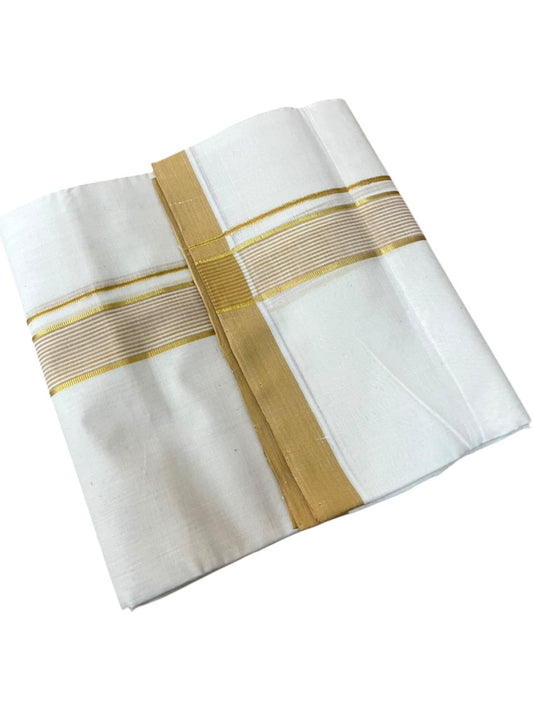 Southloom Balaramapuram Unakkupaavu Premium Handloom Cotton Double Mundu with Gold Kasavu and Mustard Yellow Border