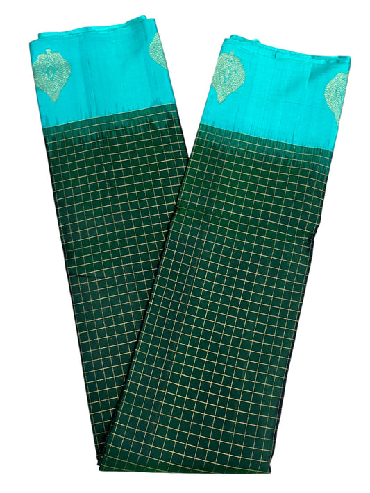 Southloom Premium Bridal Handloom Kanchipuram Silk Saree With Korvai Works (Blue & Green)