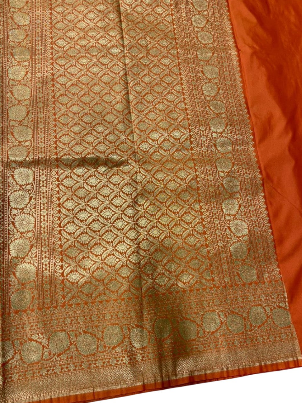 Southloom Pure Banarasi Silk Saree with Woven Work on Body and Borders (Orange)