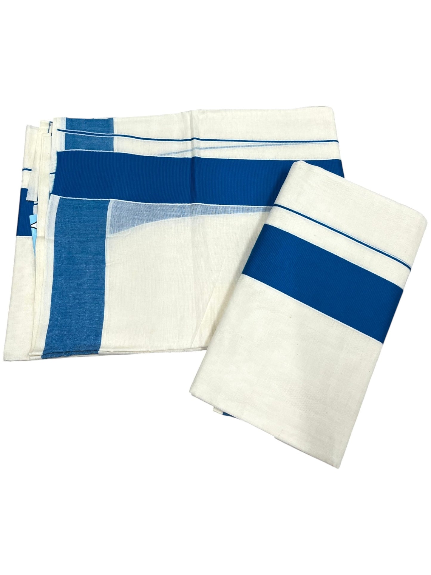 Southloom Kerala Cotton Mundum Neriyathum Single (Set Mundu) with Blue Border 2.80 Mtrs