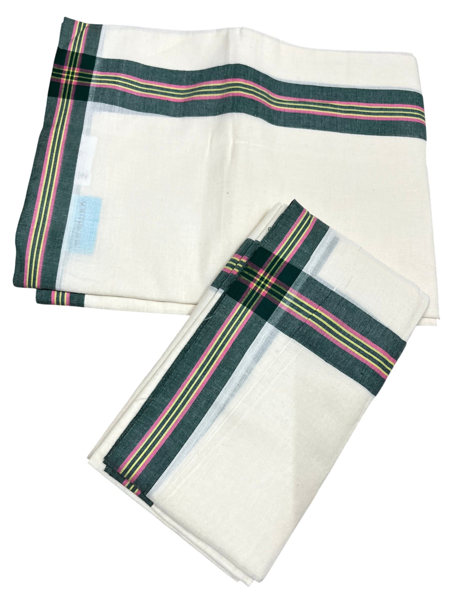 Southloom Pure Cotton Kerala Single Mulloth Set Mundu (Mundum Neriyathum) Green & Yellow Border in  2.80 Mtrs