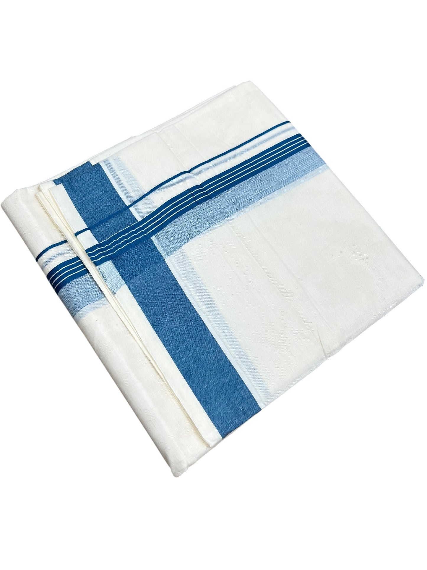 Southloom Pure Cotton Mundu with Blue Border (South Indian Kerala Dhoti)