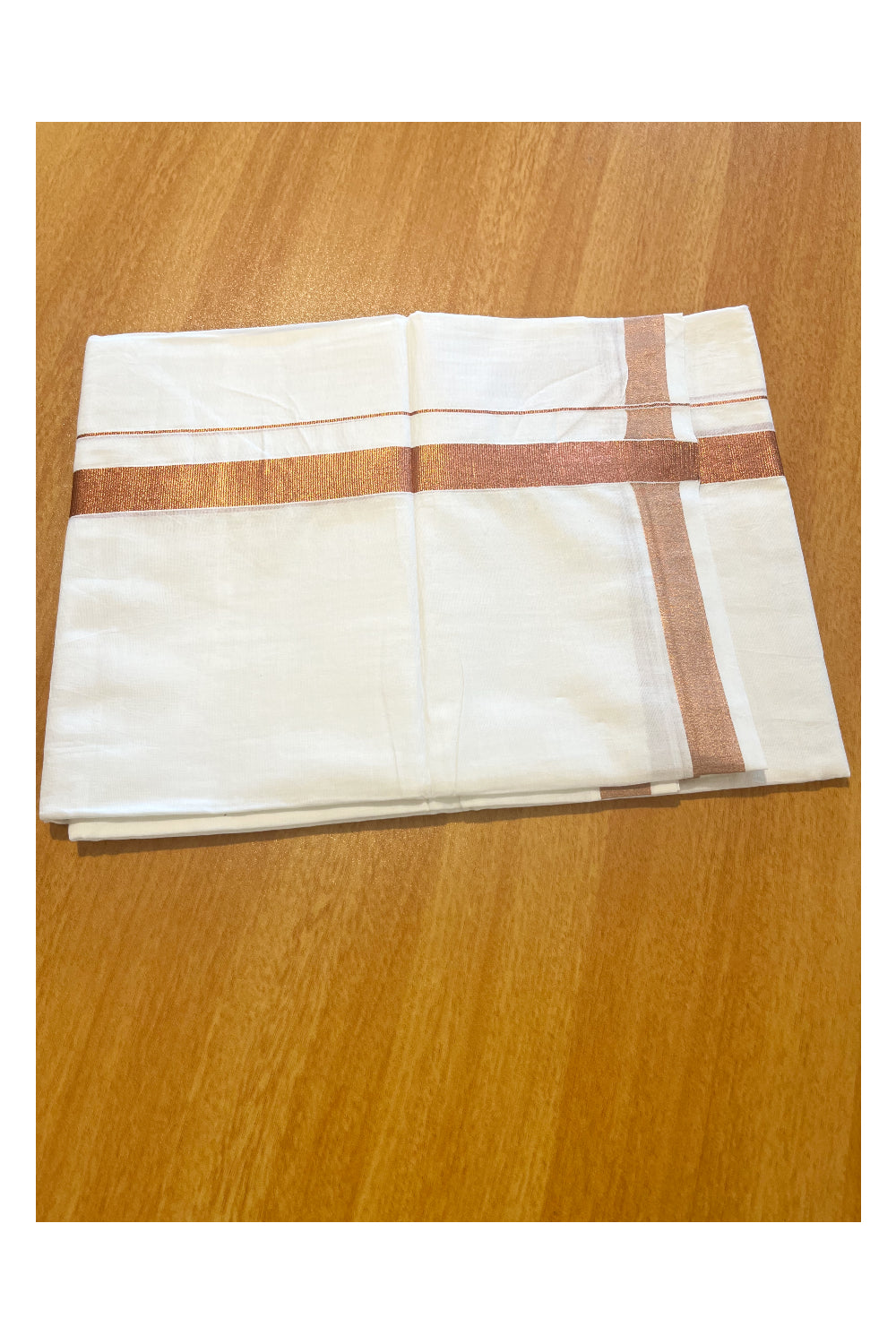 Pure White Cotton Double Mundu with Copper Border (South Indian Dhoti)