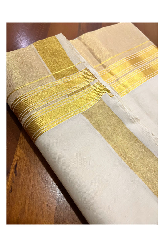 Southloom Premium Handloom Pure Cotton Wedding Mundu with Tissue Kasavu on Border (South Indian Kerala Dhoti)