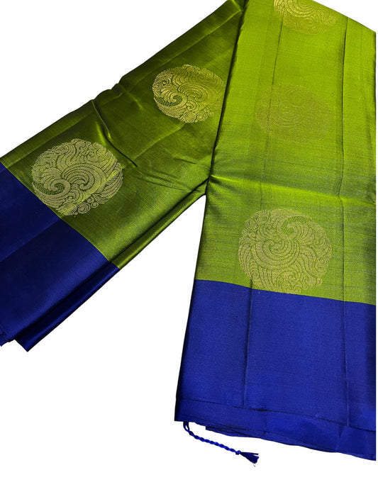 Southloom Pure Handloom Kanchipuram Silk Saree with Butta Work(Blue & Green)