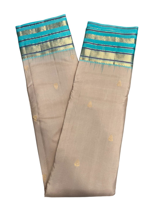 Southloom Pure Handloom Bridal Kanchipuram Silk Saree with Korvai Work(Beige & Blue)