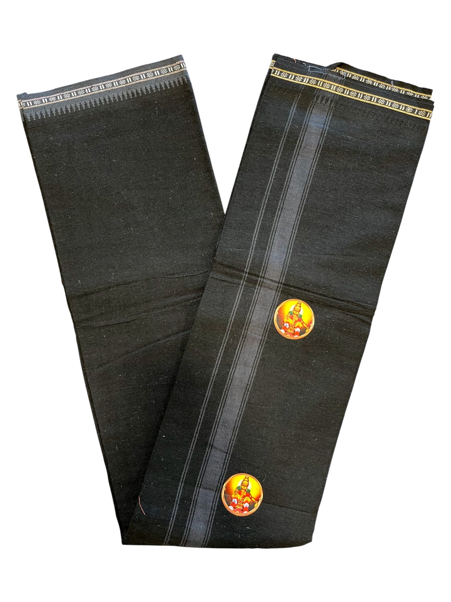 Southloom Black Printed Ayyapan Single Mundu / Otta Mundu  (South Indian Kerala Dhoti)