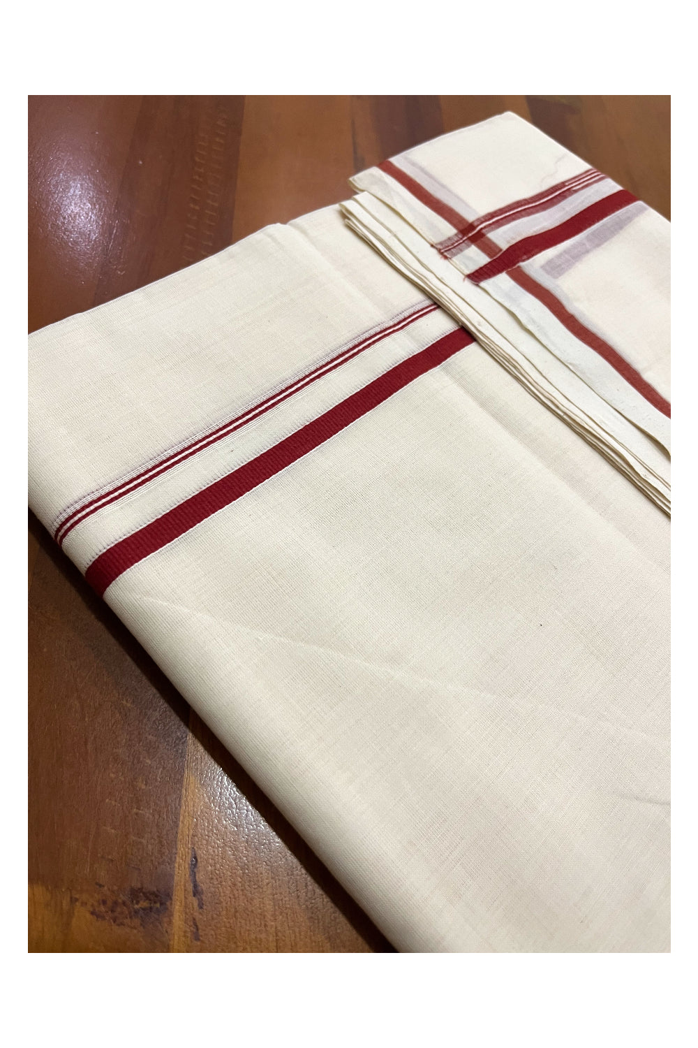 Southloom Premium Handloom Pure Cotton Mundu with Red Puliyilakkara Border (Onam Mundu 2023)