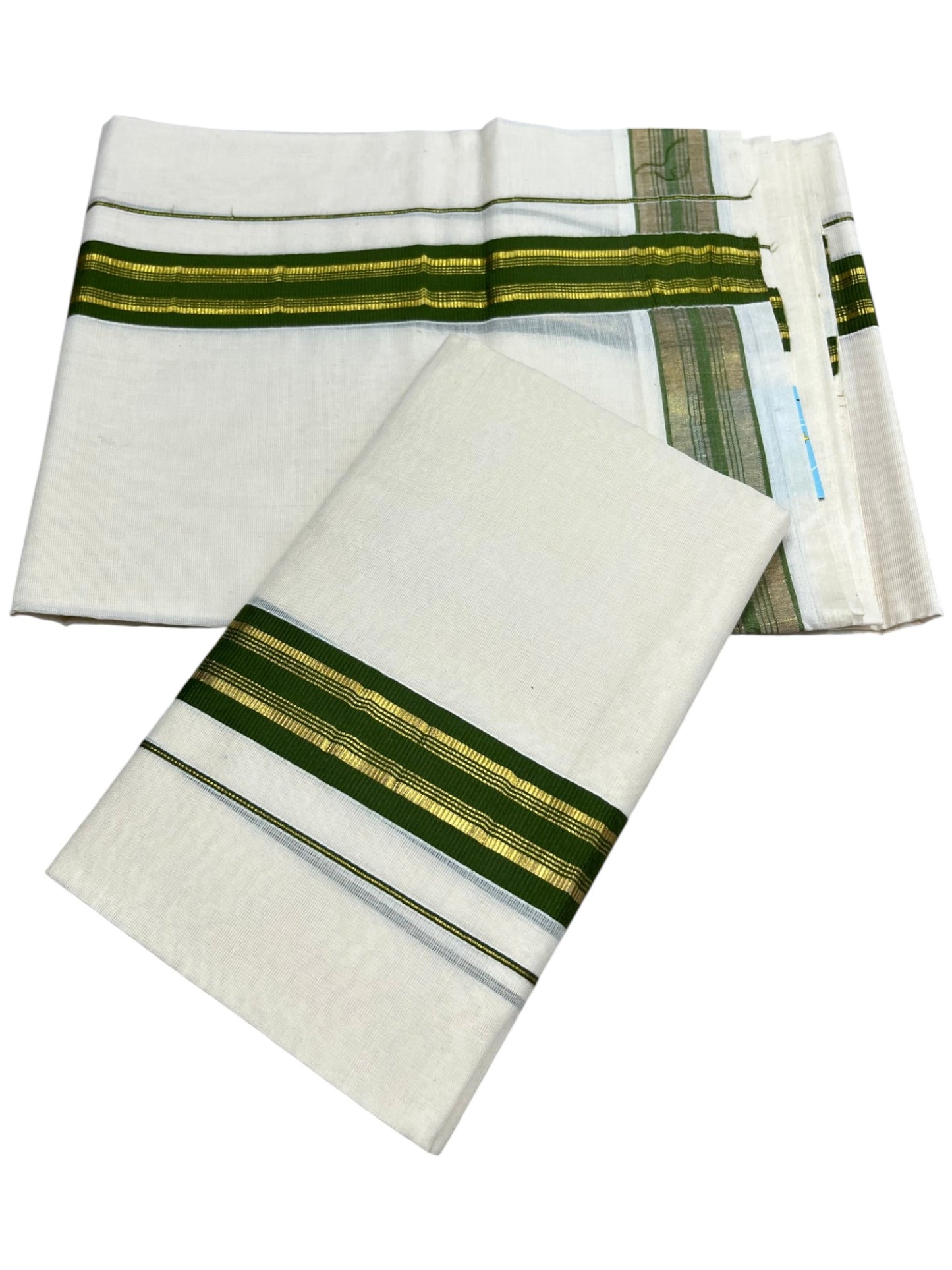 Southloom Kerala Cotton Single Set Mundu (Mundum Neriyathum) with Kasavu and  Olive Green Border in 2.80 Mtrs SLKK SL470