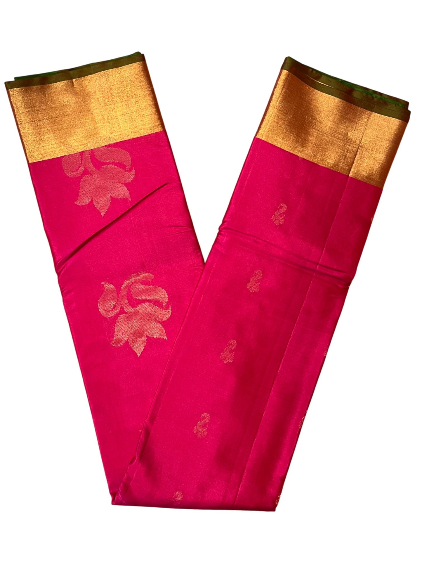 Southloom Pure Handloom Bridal Kanchipuram Silk Saree with Korvai Work (Green & Pink)