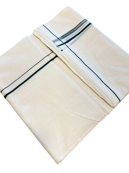 Southloom Premium Handloom Cotton Double Mundu with Silver and Green Chutti Kara Border