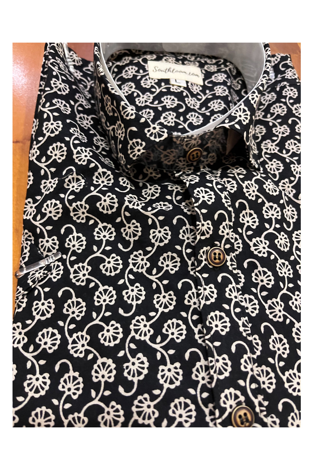 Southloom Jaipur Cotton Black Floral Hand Block Printed Shirt (Half Sleeves)