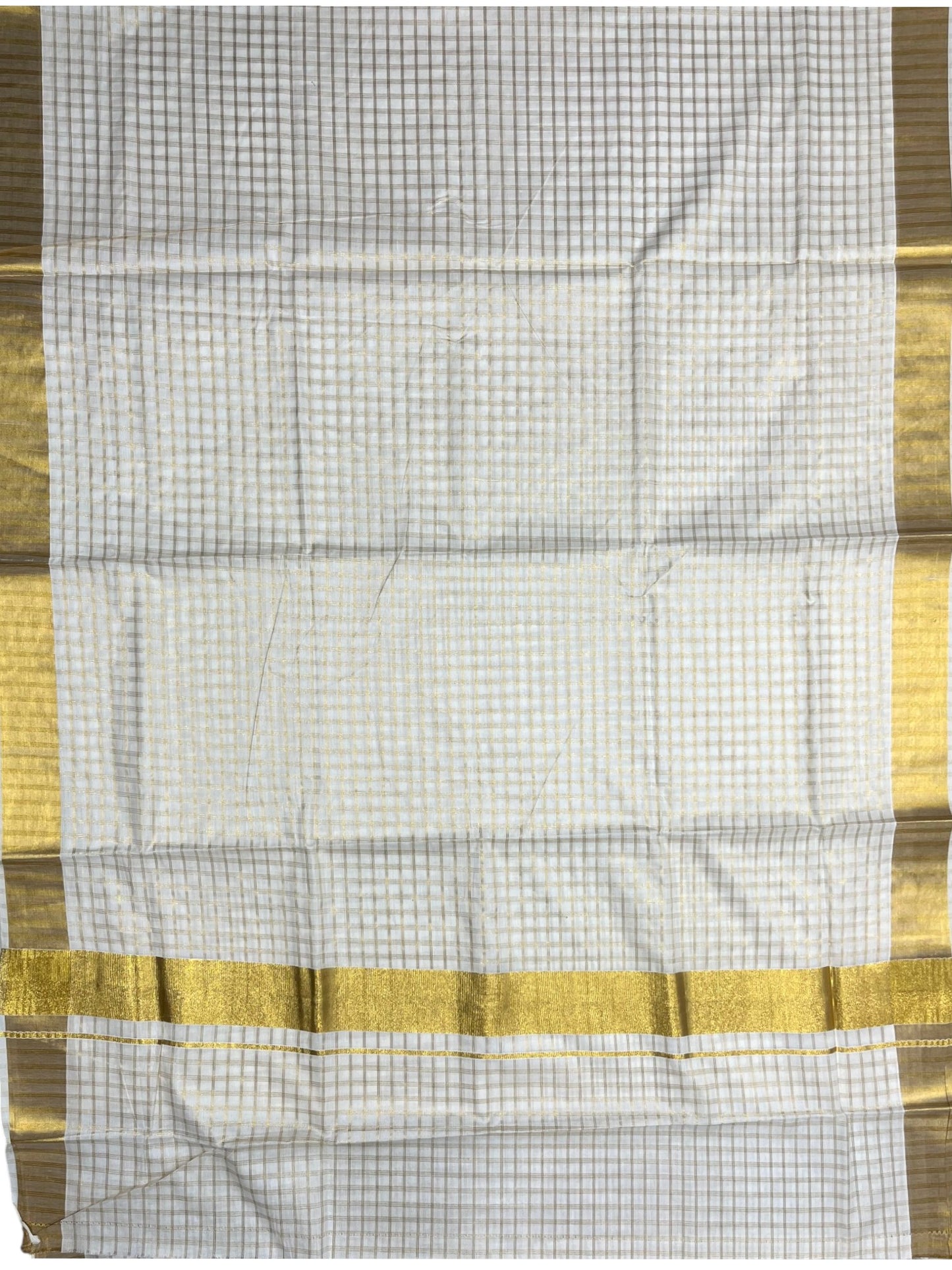 Southloom Pure Cotton Kerala Kasavu Check Saree with Woven Work