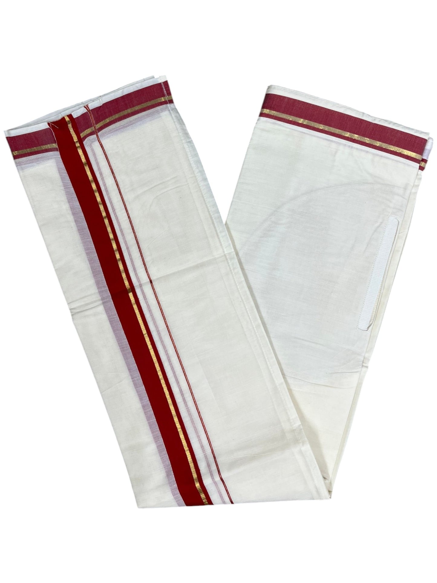 Southloom Kerala Cotton Velcro Mundu with kasavu and Red Border (South Indian Kerala Dhoti) in 4 mtrs