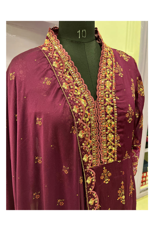 Southloom Stitched Semi Silk Purple Salwar Set with Sequins Works in Yoke