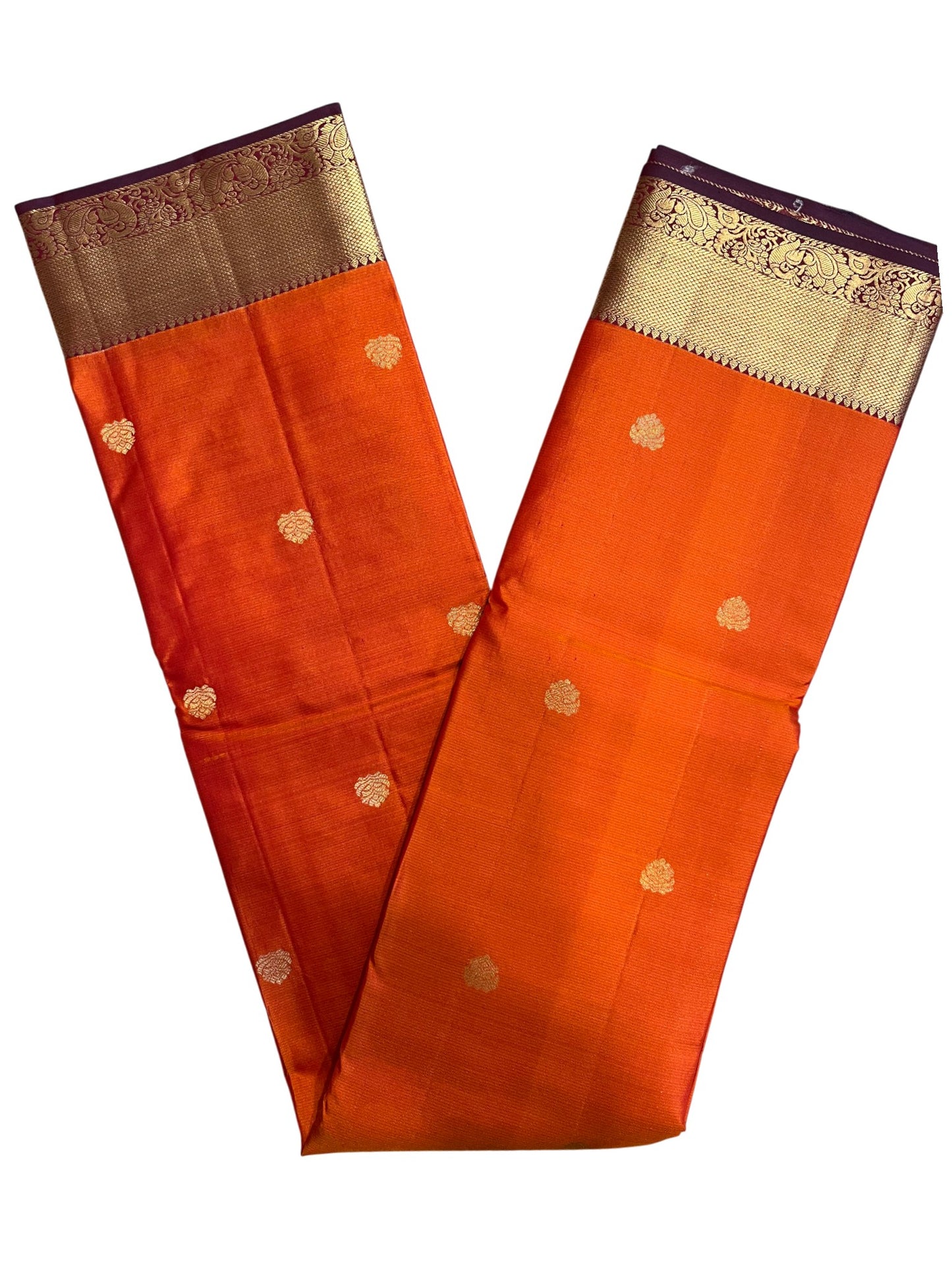 Southloom Pure Handloom Bridal Kanchipuram Silk Saree with Korvai Work (Orange & Purple)
