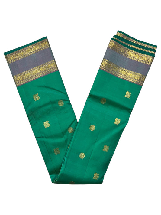 Southloom Pure Handloom Kanchipuram Silk Saree with Korvai Work (Green & Magenta)
