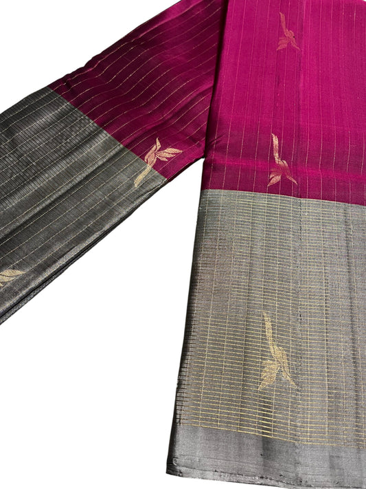 Southloom Pure Handloom Kanchipuram Silk Saree with Butta Work (Magenta& Grey)