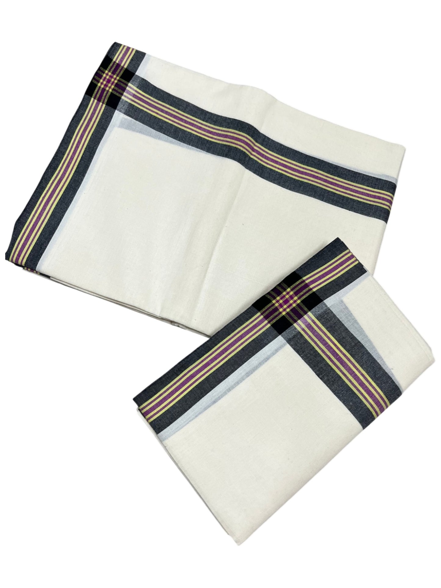Southloom Pure Cotton Kerala Single Mulloth Set Mundu (Mundum Neriyathum) Black & Purple Border in  2.80 Mtrs SL243