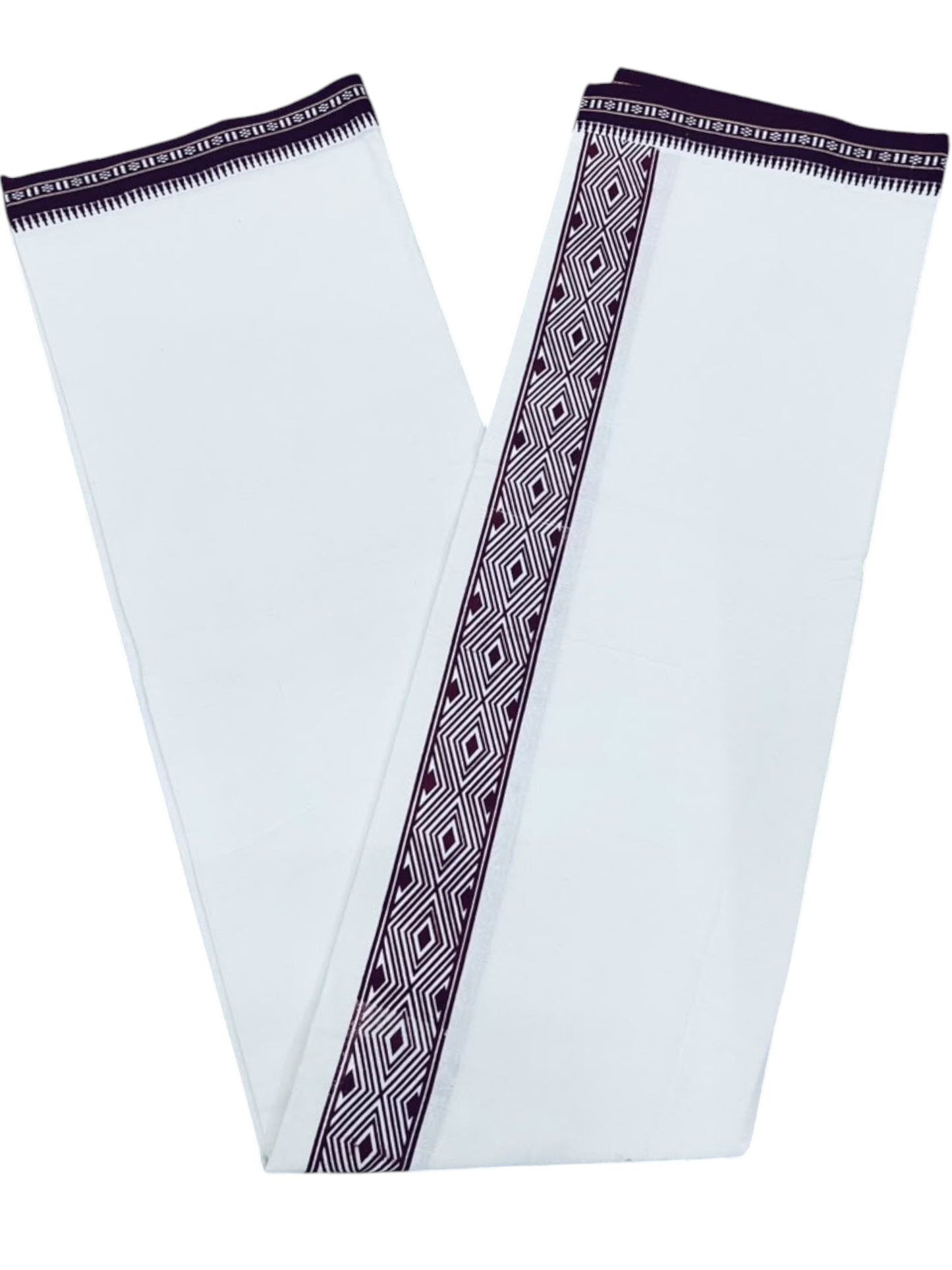 Southloom White Maroon Printed Single Mundu / Otta Mundu / Lungi (South Indian Kerala Dhoti)