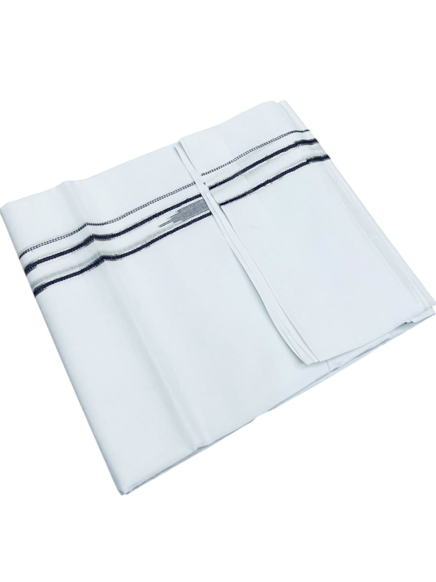 Southloom Pure White Cotton Mundu with Black & Silver Line Border (South Indian Kerala Dhoti)