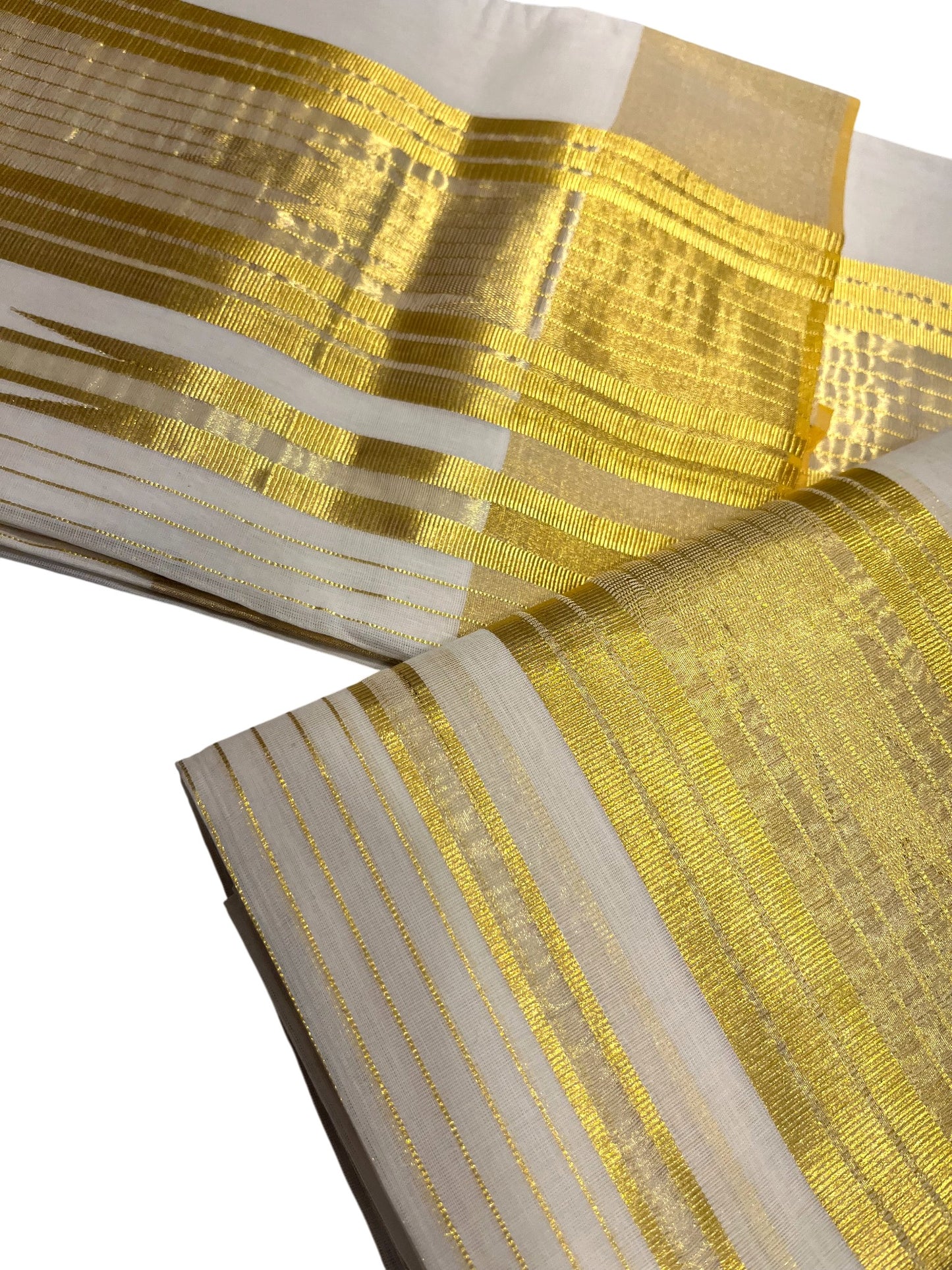 Southloom Handloom Premium Cotton Set Mundu With Kasavu Lines Temple Woven Patterns On Border (Mundum Neriyathum) 2.80 Mtrs