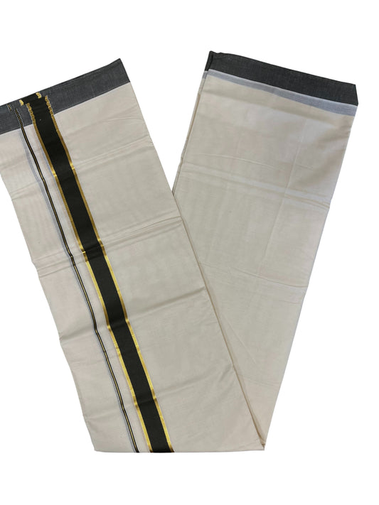 Southloom Pure Cotton Mundu with Gold Kasavu and olive Green Colour Border (South Indian Kerala Dhoti)