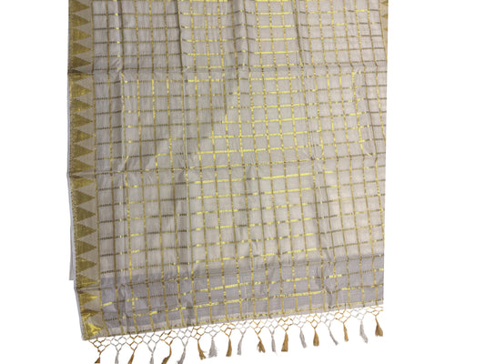 Southloom Pure Cotton Kerala Kasavu Check Saree with Tussels