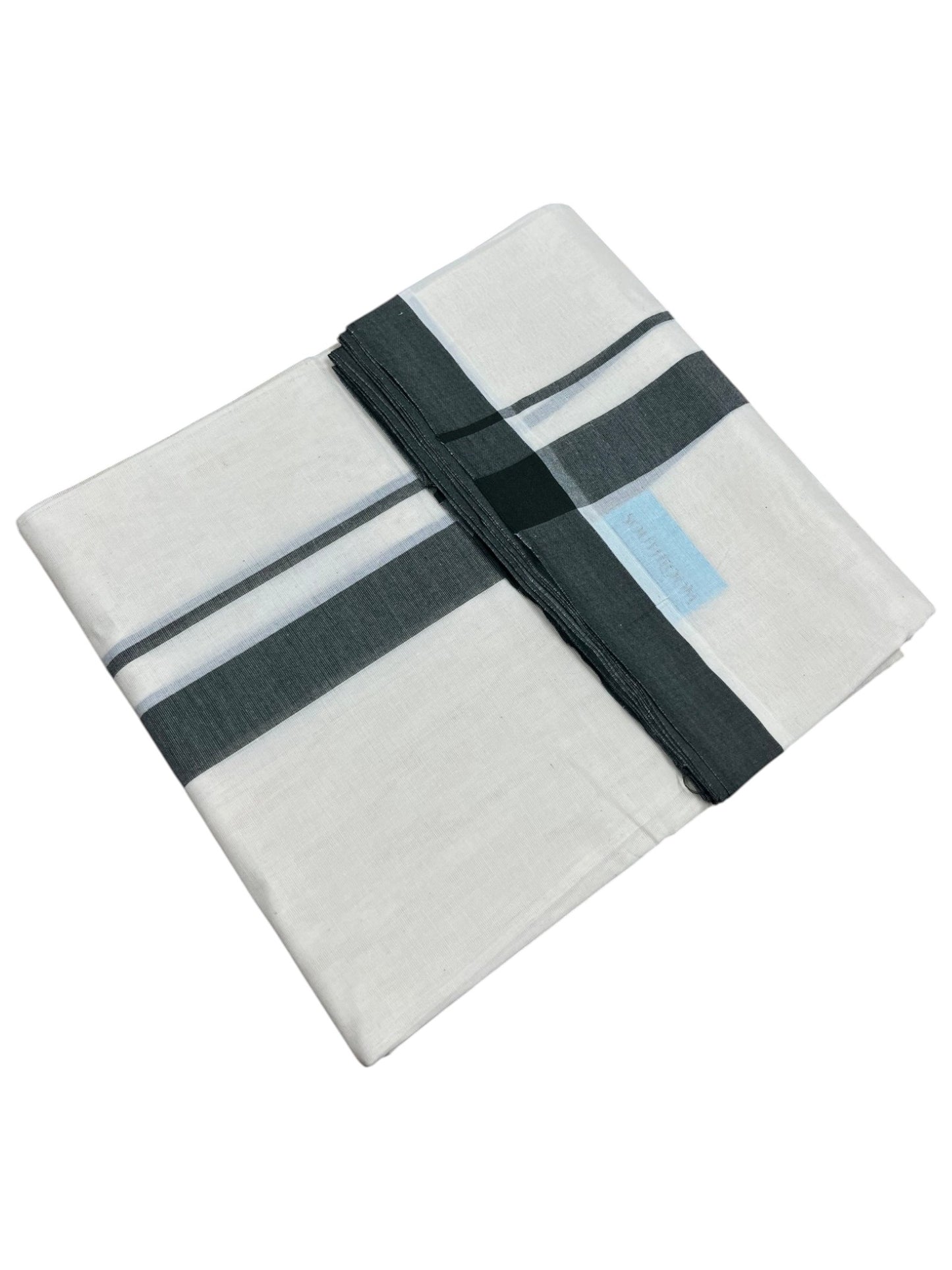Southloom Kerala Pure Cotton Double Mundu with Dark Green Border (South Indian Kerala Dhoti)