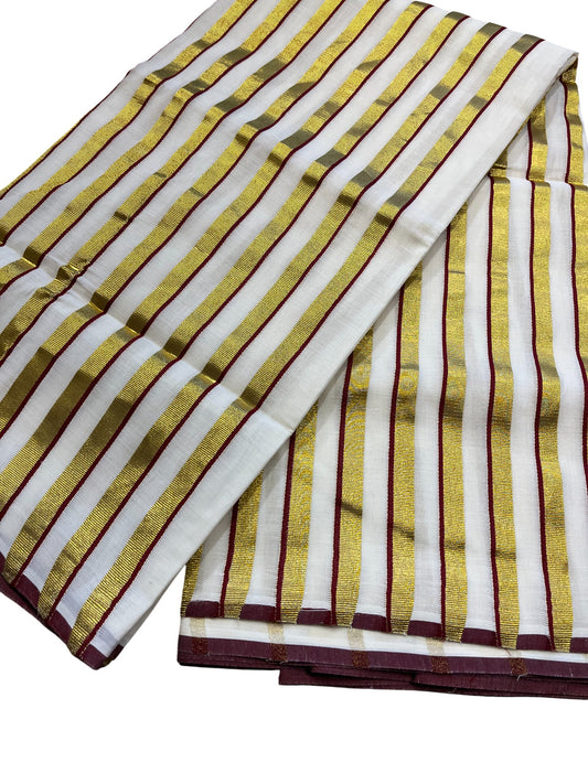 Southloom Puliyilakkara Brown and Gold Kasavu Kerala Saree with Woven Blouse