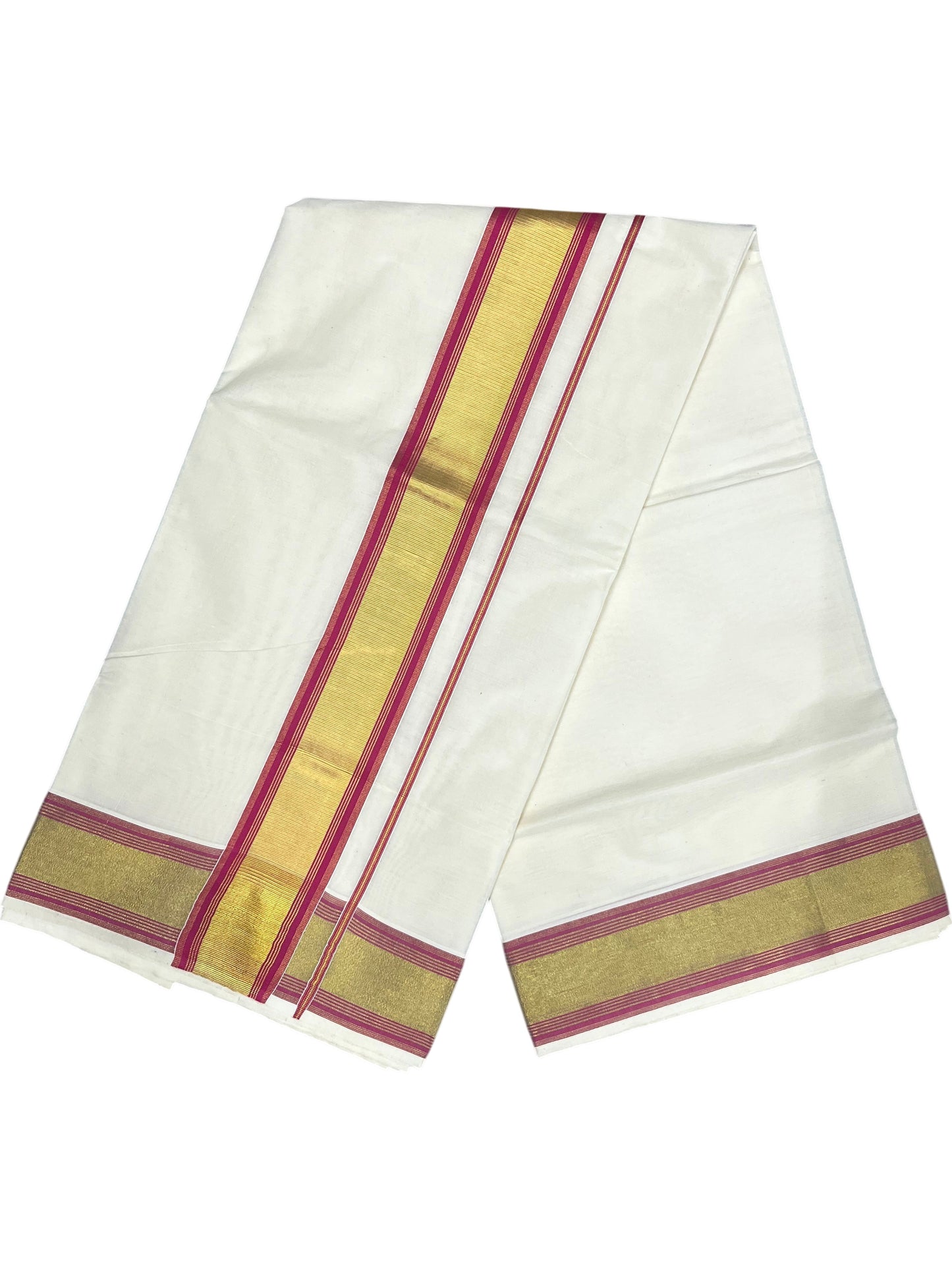 Southloom Kerala Cotton Kasavu Saree with Pink Border