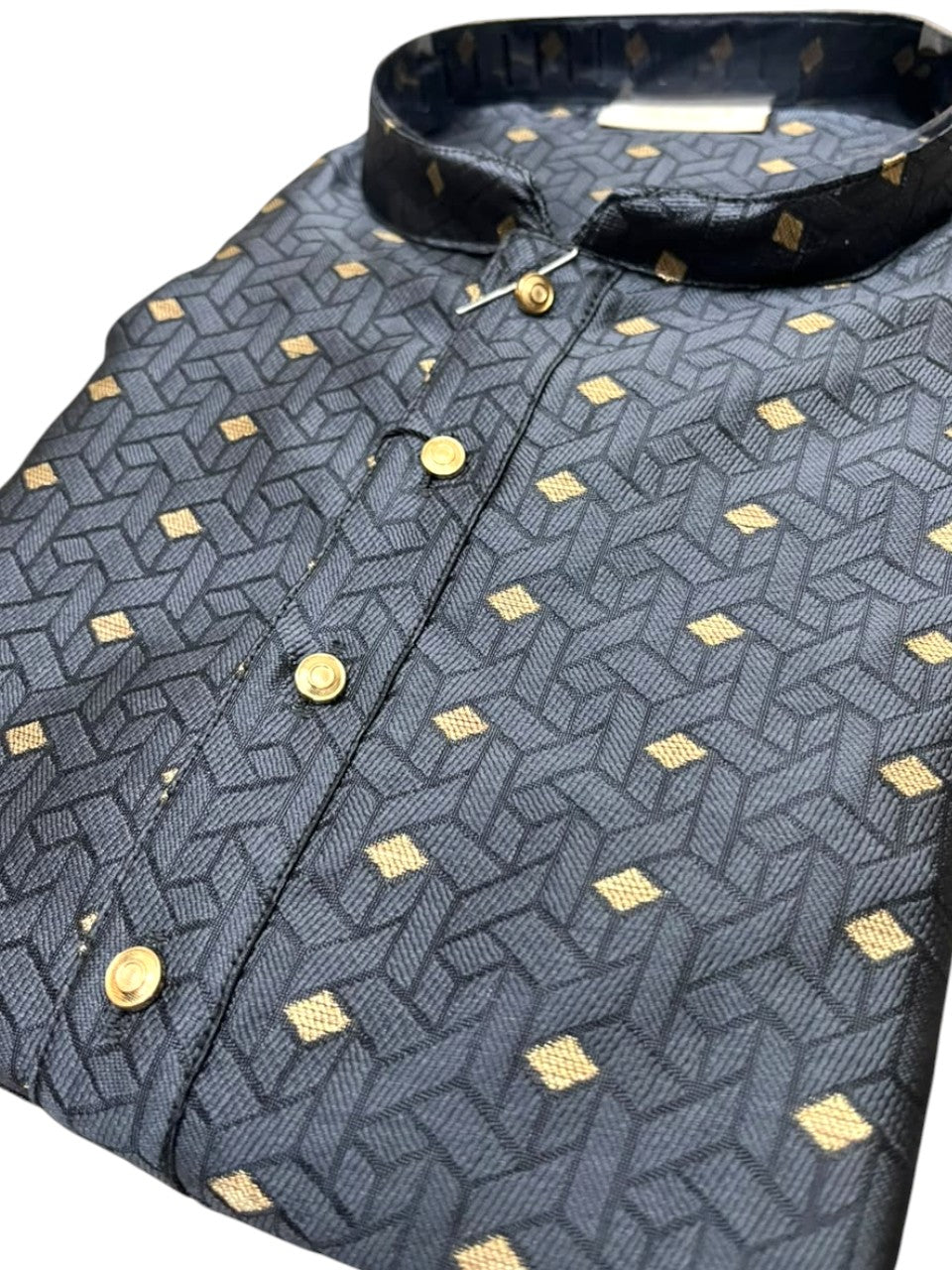 Southloom Blue Woven Patterns Semi Silk Short Kurta for Men SL590
