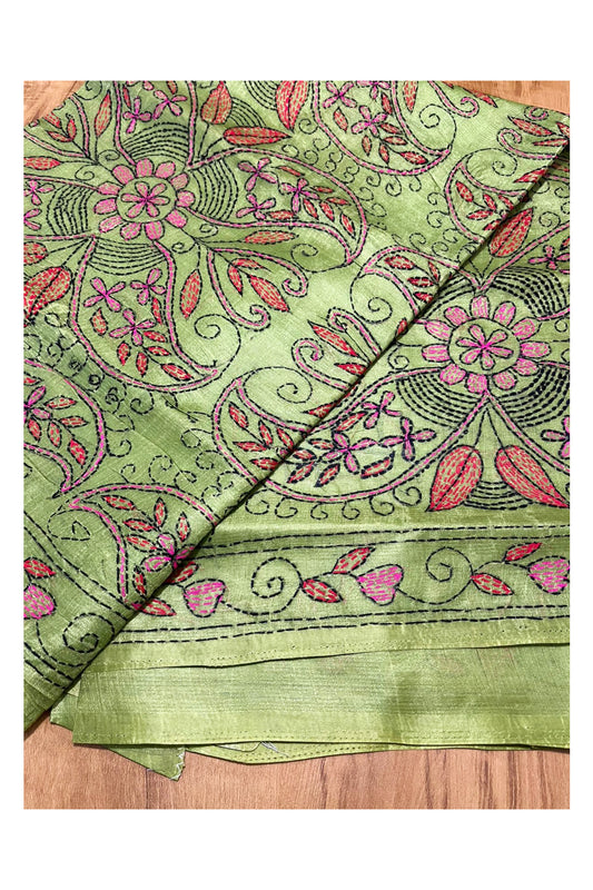 Southloom Kantha Thread Work Designer Green Saree