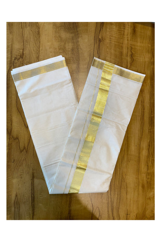 Pure Cotton Mundu with Golden Lines and Golden Border (South Indian Kerala Dhoti)