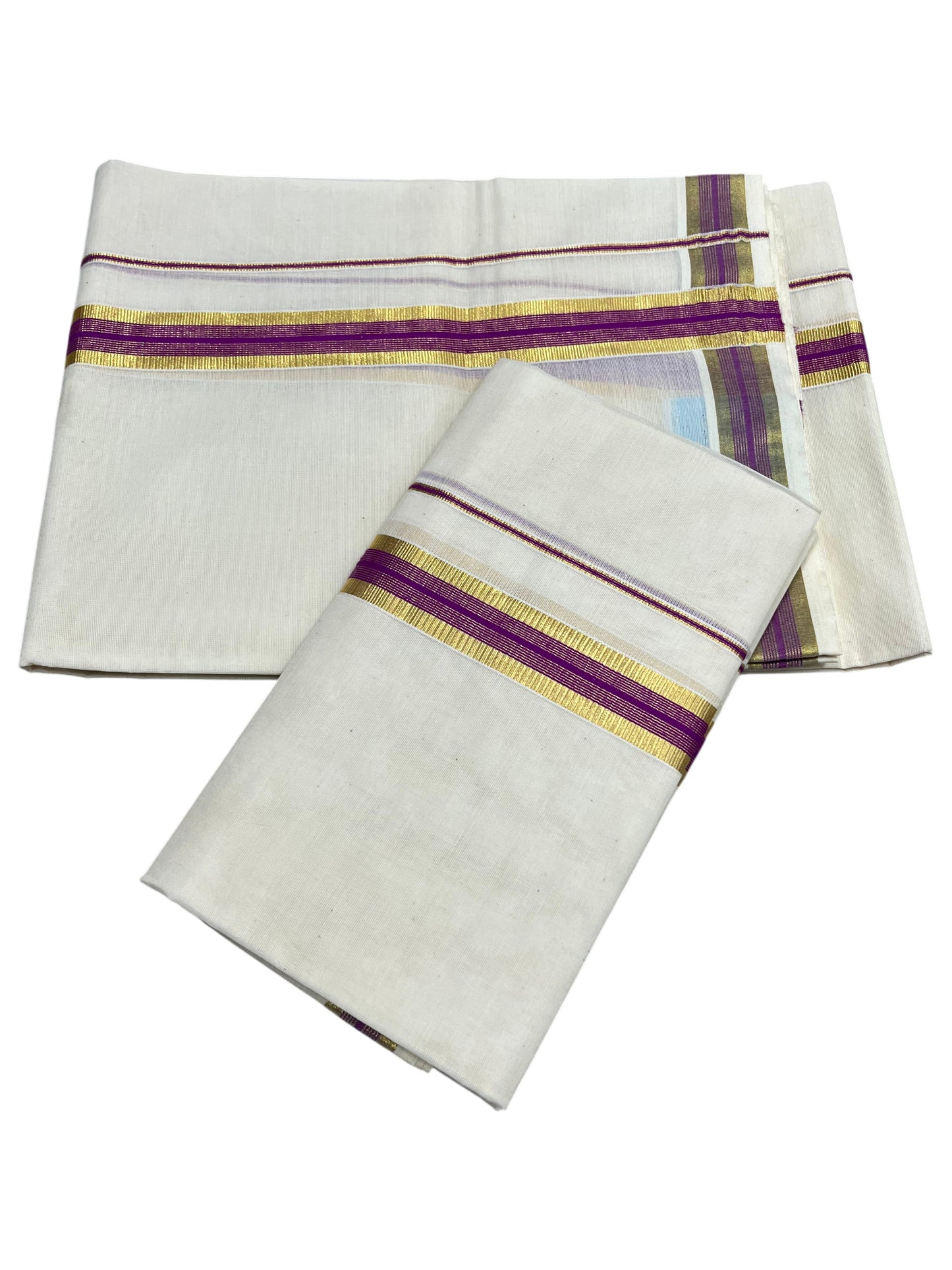 Southloom Pure Cotton Kerala Single Set Mundu (Mundum Neriyathum) with Magenta and Kasavu Border 2.80 Mtrs SLKK