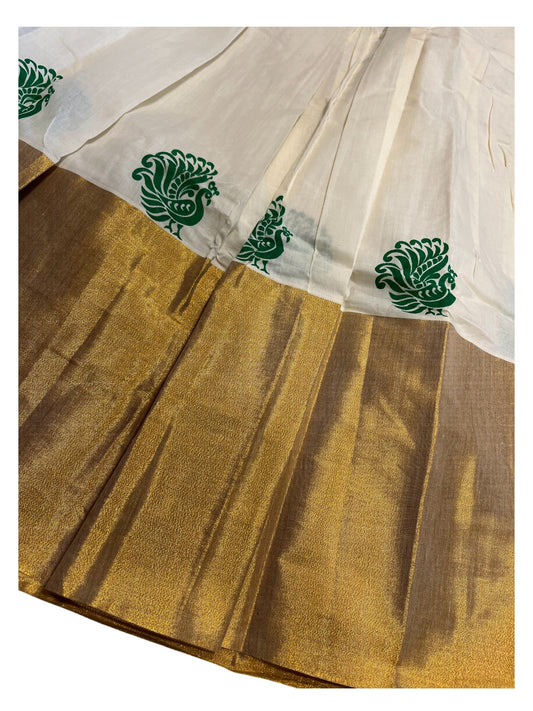 Southloom Kerala Cotton Kasavu Pavada Blouse with Hand Printed Work for Kids