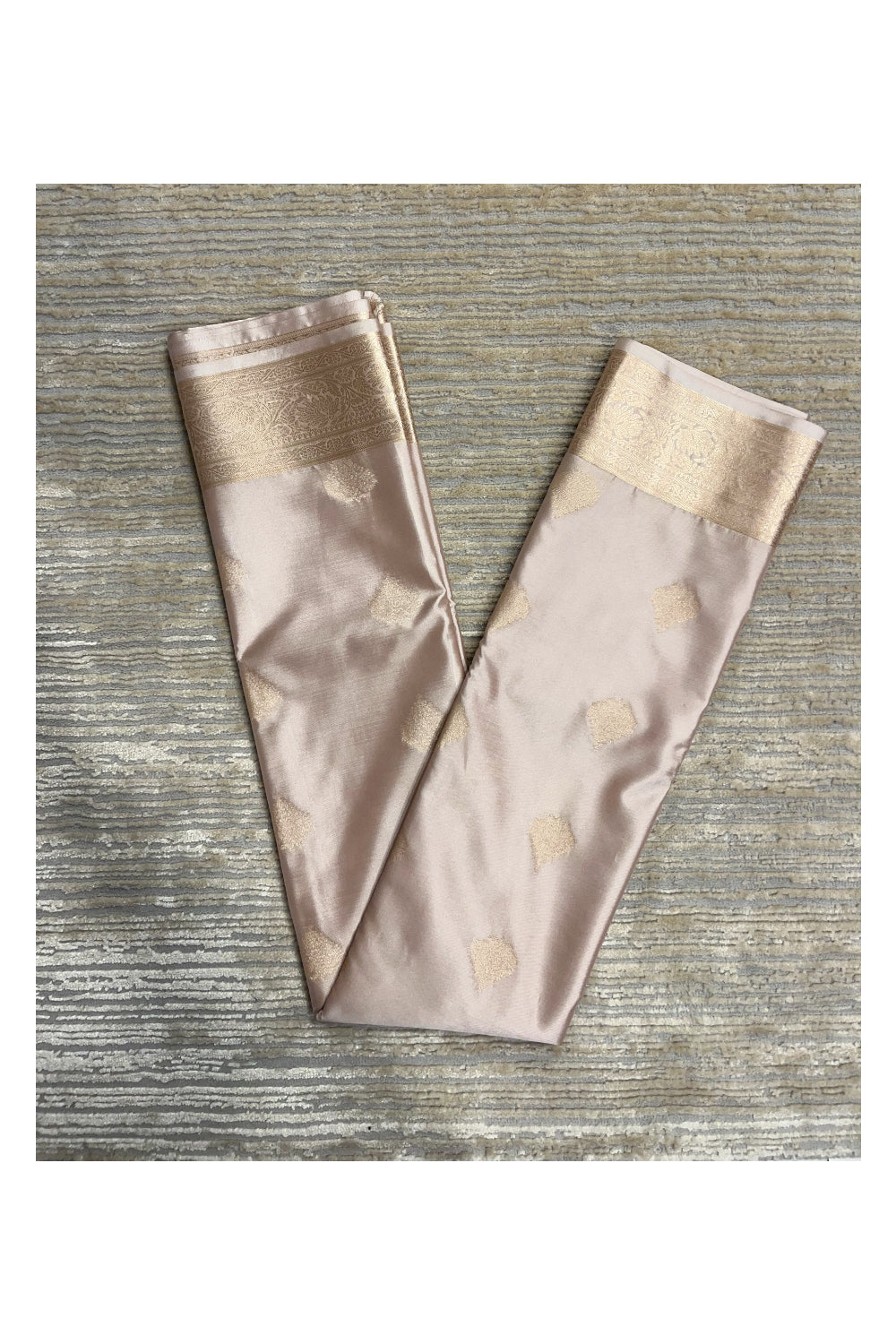 Southloom Semi Silk Saree In Beige With Woven Zari Borders And Butta Work Across Body