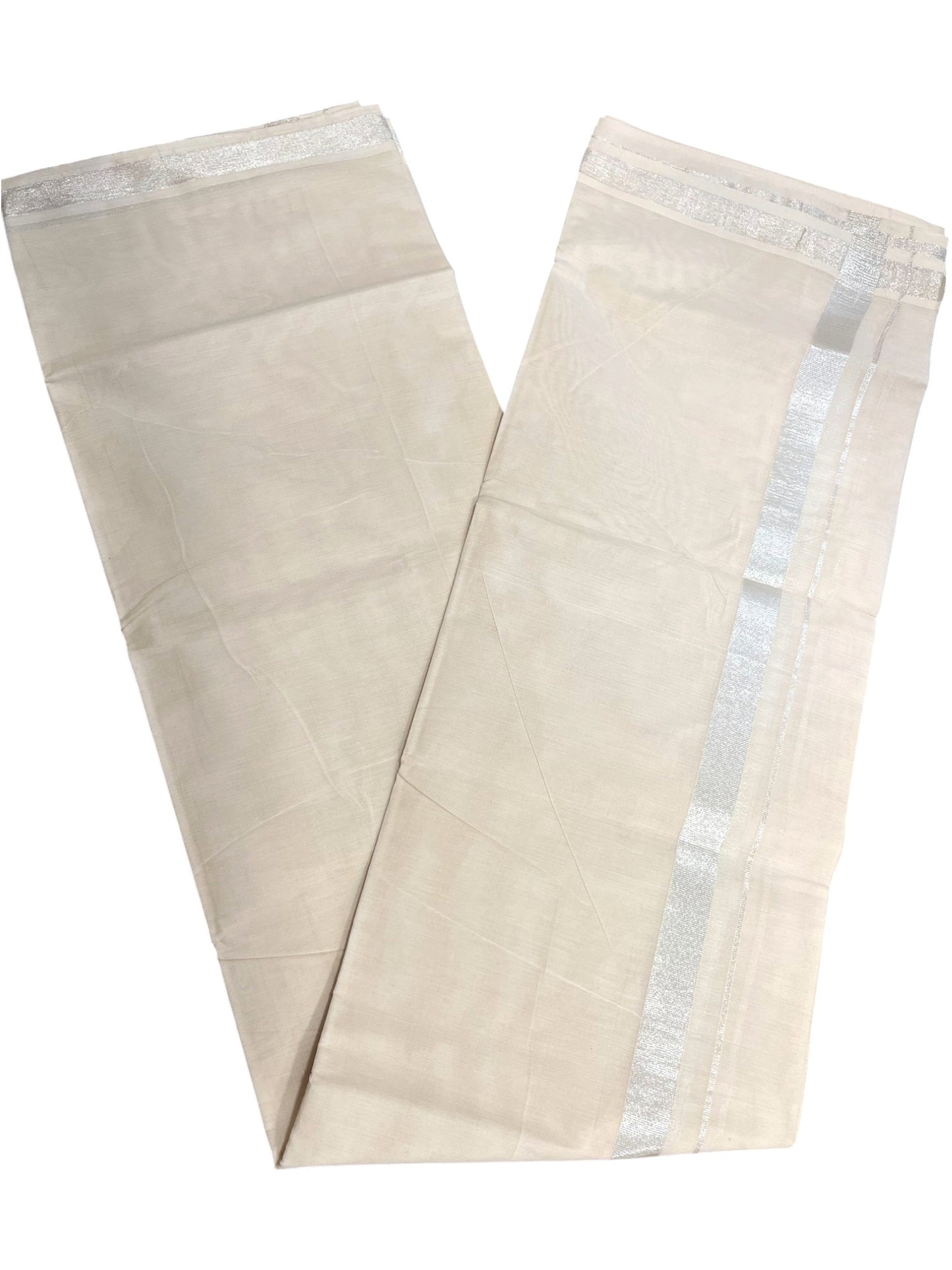 Kerala Cotton Double Mundu with Silver Border  (South Indian Dhoti)